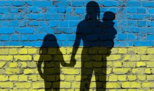 Ukrainska flaggan - mur - flyktingar